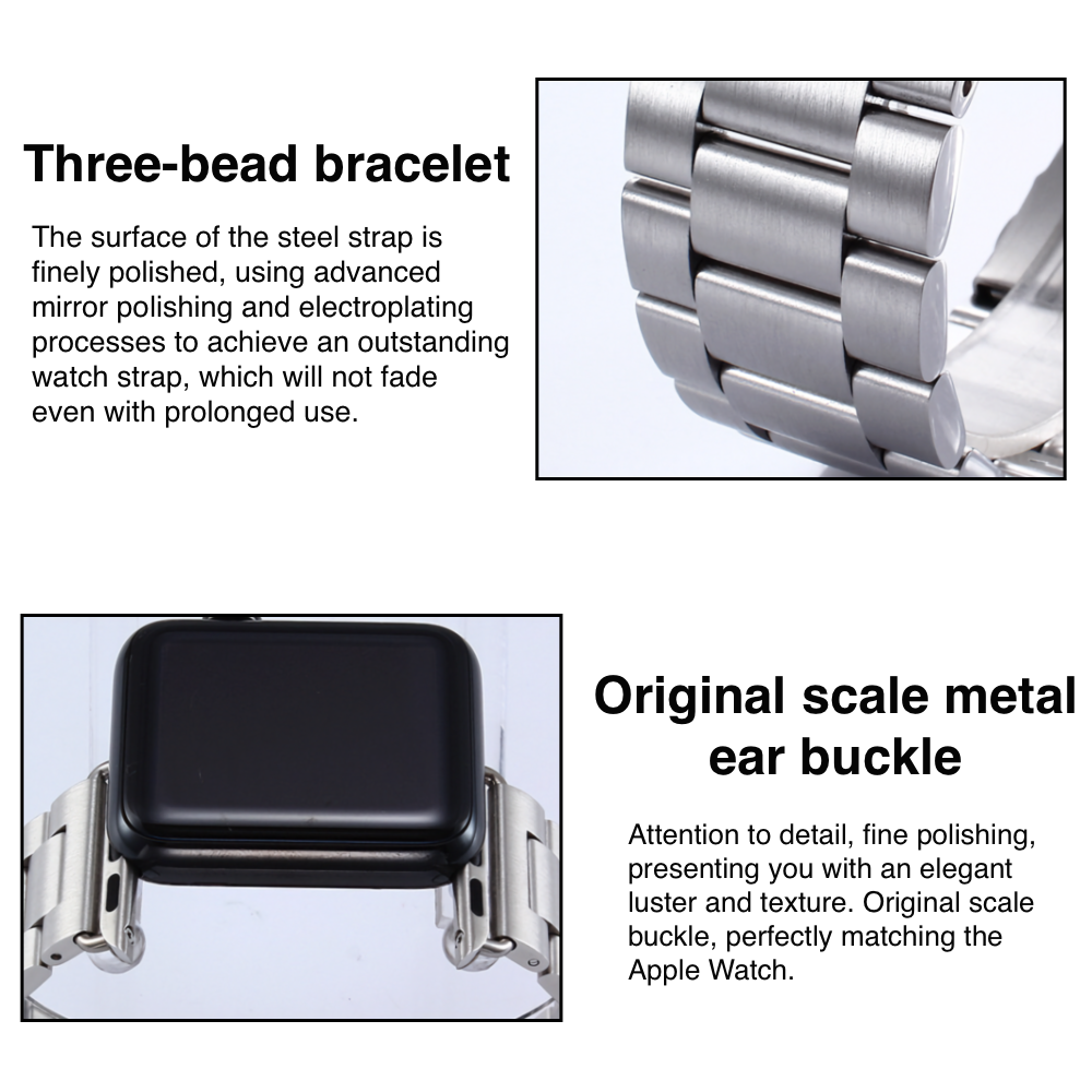 4-Pack High-quality 304 stainless steel watchband with triple bead design and narrow width for iWatch