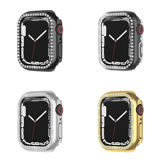 4 Packed Cases, Elegant Smart Watch Case with Steel Glass, Single Diamond and PC Electroplating, Compatible with Apple Watch S7/S8