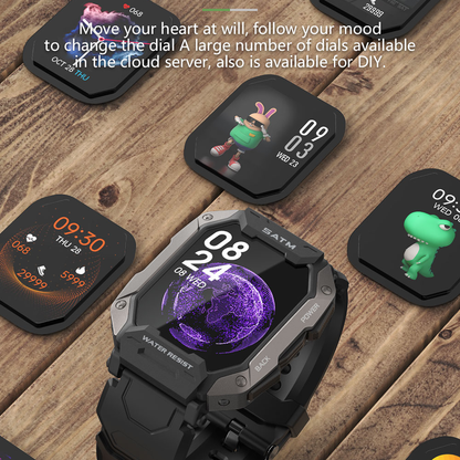 Rugged Smartwatch for Men: 50M Deep Dive Waterproof, Full-Featured Health Tracker with Bluetooth Call for Android & iPhone