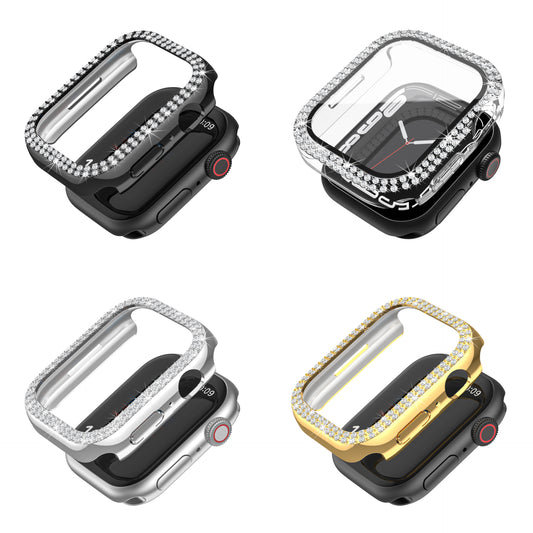 4 Packed Cases with Double Diamond Design, PC Electroplating and Tempered Glass - Fashionable and Shiny, Compatible with Apple Watch