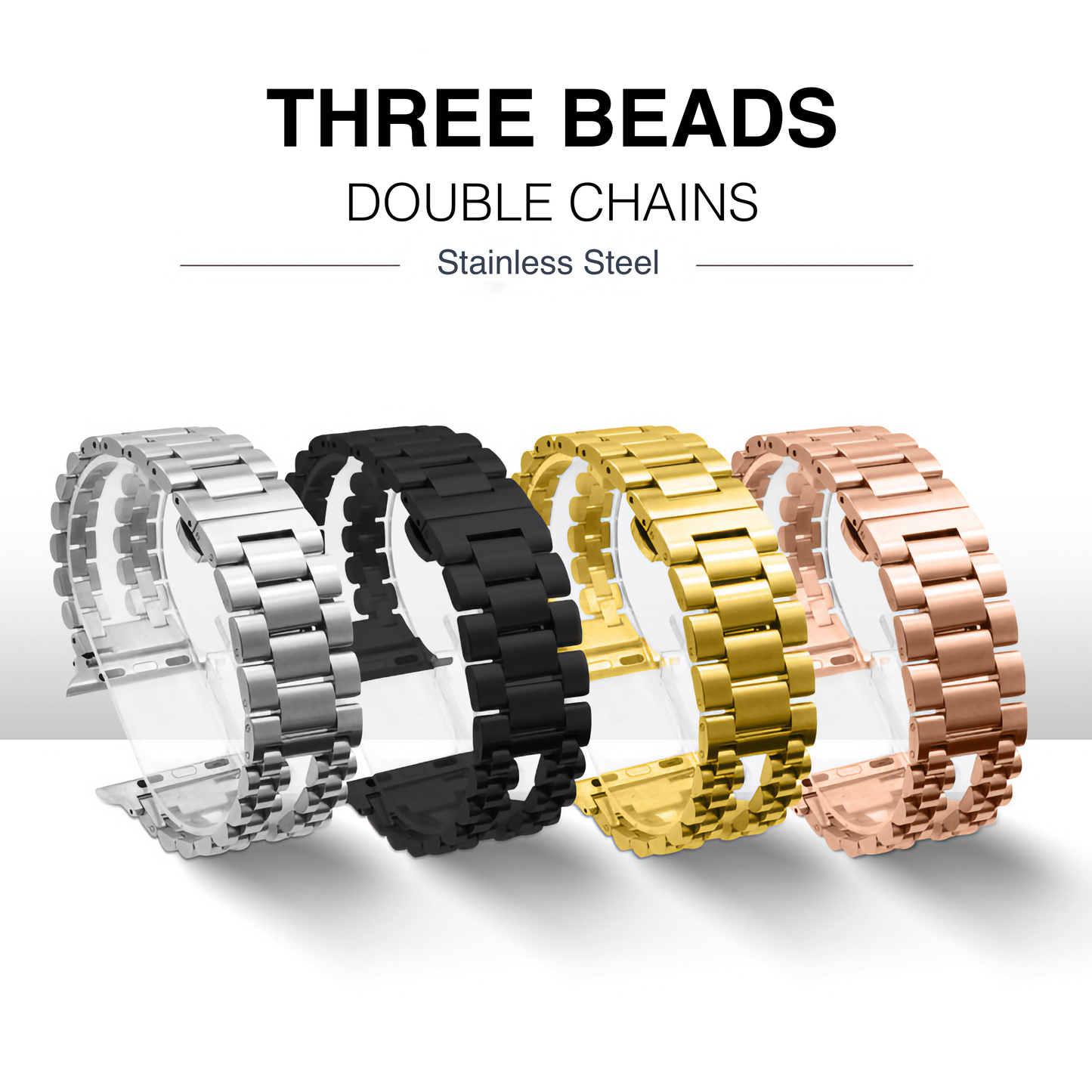 4-Pack Enhance Your iWatch Aesthetics with Stainless Steel Strap - Three-Pearl Design