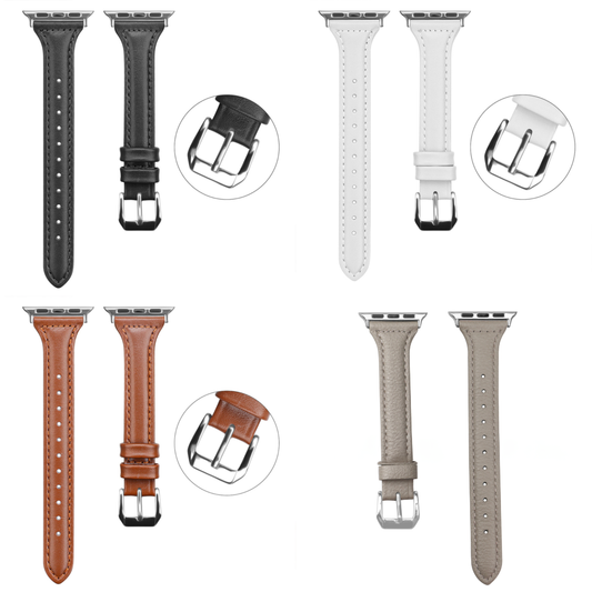4-Pack Genuine Leather Watch Band for iWatch Women, Slim Strap with Cowhide, Compatible with Apple Watch