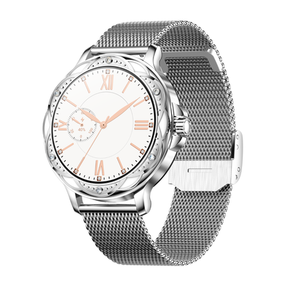 Fashionable Smart Watch for Women with Steel and Silicone Straps, Health Monitoring, and Menstrual Cycle Tracking